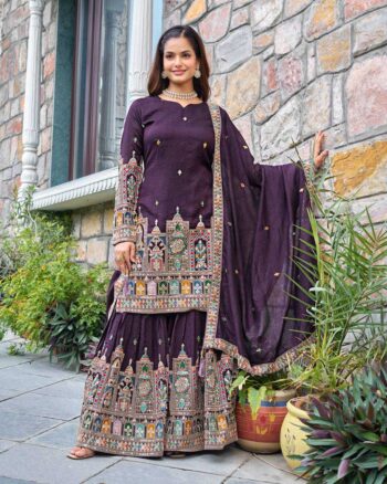 Chinon Silk KESH499 5185 Suits & Dresses Wedding Collections Festive Collections Wholesale Palazzo Suit Embroidered Suits Wedding Outfits