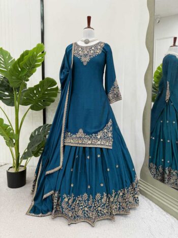 Chinon Silk RIN162 5890 Suits & Dresses Wedding Collections Festive Collections Wholesale Indo Western Dresses Ladies Silk Suit Wedding Outfits