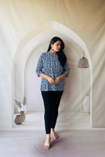 Vyomini Jaipuri Print Kurti | Hand Print Pure Cotton Short Kurta